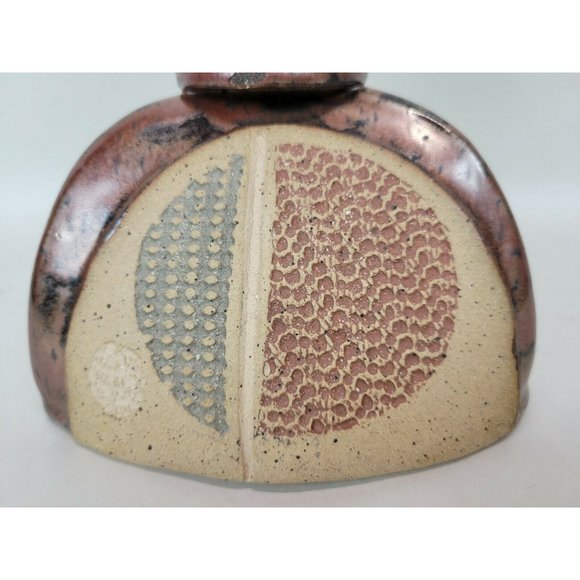 Stoneware Art Pottery Oil Lamp Triangle Red Blue Circle‎ Signed - Picture 4 of 7